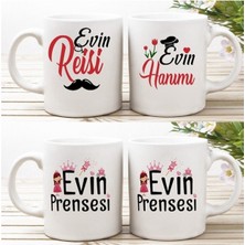 Çay Kahve Espresso Fincanı Evin Hanımı Evin Beyi Ev Set 4'lü Kupa Seti 280 ml 4 Parça