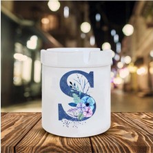 Mavi Renkli S Harfi Baskılı Seramik Şık Küllük