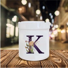 Kahverengi Gül K Harfi Baskılı Seramik Şık Küllük