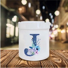 Mavi Renkli J Harfi Baskılı Seramik Şık Küllük