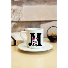 Panda Desenli M Harfi Baskılı Beyaz Türk Kahvesi Fincanı