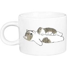 Anne ve Yavru Sevimli Kediler Porselen Lüks Fincan