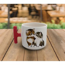 Latte & Espresso El Yapımı Haylaz Sevimli Yavru Kediler Baskılı T Kulp Kupa 200 ml