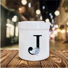 Mavi Çiçekli J Harfi Baskılı Seramik Şık Küllük