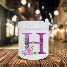 Mor Renkli H Harfi Baskılı Seramik Şık Küllük