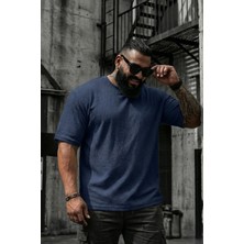 Oksit Kabuk Desen Likralı Erkek Büyük Beden Gofre (Kabartma) Dokulu T-Shirt