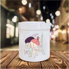 Beyaz Love In Paris Temalı Seramik Küllük