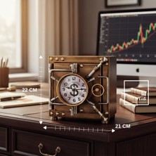 İki Yedi Konsept Solanke Para Kasası Tasarımlı Masa Saati, Masa Üstü Saat, Ofis Hediyesi Bankacı ve Finans Aksesuarı