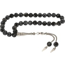 Inure Jewelry ​doğaltaş Metal Püsküllü Obsidyen Taşı Tesbih