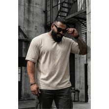 Oksit Kabuk Desen Likralı Erkek Büyük Beden Gofre (Kabartma) Dokulu T-Shirt