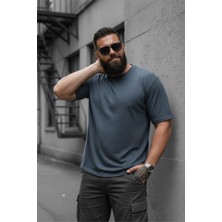 Oksit Kabuk Desen Likralı Erkek Büyük Beden Gofre (Kabartma) Dokulu T-Shirt