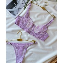 Freya Lila Çiçek Detaylı Tanga Model Iç Çamaşırı Takımı
