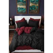 More Home  Çift Kişilik Yorgan Kılıfı + Yastık Kılıfı  (Çarşafsız) Siyah-Bordo