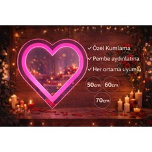 Digital Hayat Pembe LED Işıklı Kalp Ayna | Sevgiliye Özel Kumlama Tasarım Romantik Gece Lambası ve Duvar Aynası
