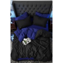 More Home Lastikli Çarşaflı Çift Kişilik Nevresim Takımı Lacivert-Siyah