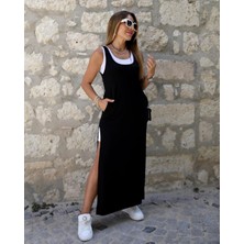 Stelol Kadın Yırtmaç Detaylı Viskon Kumaş Maxi Boy Cepli Iç Dahil Ikili Elbise