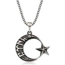 Inure Jewelry Gümüş Göktürkçe Türk Yazılı Ay Yıldız Erkek Kolye