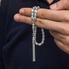 Inure Jewelry Gümüş Kapsül Kesim Çizgili Erkek Tesbih