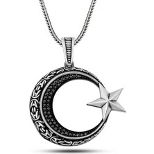 Inure Jewelry Gümüş Zirkon Taşlı Motifli Ay Yıldız Erkek Kolye