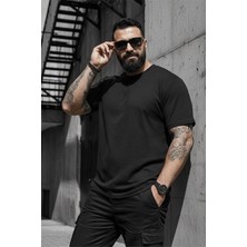 Oksit Kabuk Desen Dokulu Erkek Slim Fit T-Shirt Kısa Kol Günlük Tarz 3XL Siyah