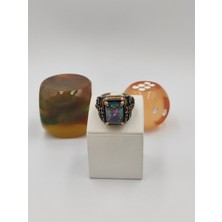 Altuntaş Aksesuar Mistik Topaz Yan Koları Onıks Taşlı Kare  925 Ayar 25 mm 17,00 Gr. Erkek Yüzüğü