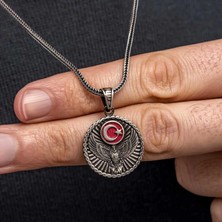Inure Jewelry Gümüş Türk Kartalı ve Ay Yıldız Motifli Erkek Kolye