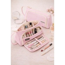 Bambus Home Üçgen Çok Bölmeli Büyük Kapasiteli Kumaş Seyahat Tipi Makyaj Organizeri Makyaj Çantası Kalemliği