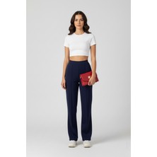 Zuzudan Kadın Modal Çımalı Yüksek Bel Beli Lastikli Bol Paça Pantolon - Lacivert