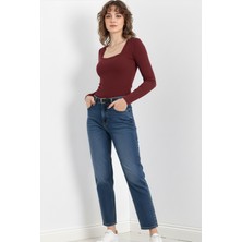 Zuzudan Kare Yaka Dantelli Kaşkorse Bluz -  Bordo