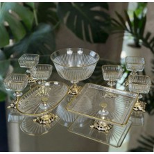 Çnr Home Collection Paşabahçe Gold Detaylı Metal Ayaklı Senum & Servis Seti Pasta, Magnolia, Kurabiyelik