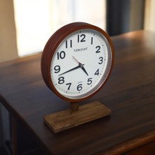 Time Gold Eskitme Ahşap Ayaklı Plastik Gövdeli Masa Saati Sessiz Akar Saniye