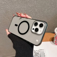 Paladyum Case iPhone 15 Pro Max Uyumlu Sararmaz Sert Mika Magsafe Özellikli Şeffaf Siyah Kılıf