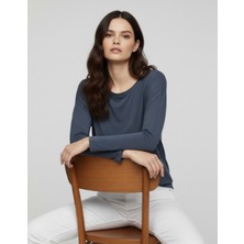 Zuzudan Mavi Basic Uzun Kollu Viskon Kadın Bluz