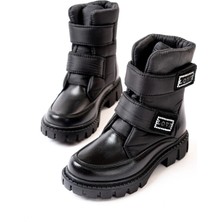 Kız Çocuk Siyah Cırtlı Paraşüt Kumaş Su Geçirmez Kaydırmaz Taban Bot