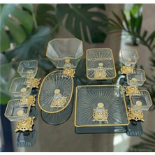 Çnr Home Collection 10 Parça Gold Meral Ayaklı Pasta, Salata , Tatlı, Kase & Sunum Servis Seti