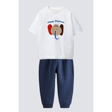 Monila Erkek Çocuk Lacivert Fil Baskılı Pamuklu Jogger Pantolonlu Alt Üst Takım