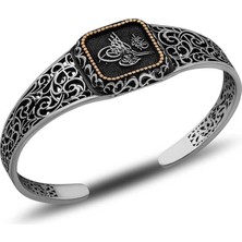 Inure Jewelry Gümüş Tuğra Ayarlanabilir Kelepçe Erkek Bileklik