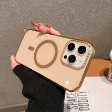Paladyum Case iPhone 15 Pro Max Uyumlu Sararmaz Sert Mika Magsafe Özellikli Şeffaf Gold Kılıf
