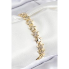 Skygo Vıp Pirinç Zirkon Taşlı Yıldız Model Gold Renk Kadın Bileklik