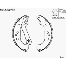 Mga Fren Pabuc Balata Arka Fıat Doblo (119,223) 1.3 Mjt Levyelı 228X42 mm 2001-2010/ Doblo 1.6 Mjt 2001-2010/ Combo D 1.6 Cdtı 2012-