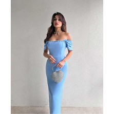 Moda Durağı Inci Detaylı Midi Abiye Mezuniyet Elbisesi Bebe Mavi