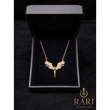 Rari Aksesuar Zirkon Taşlı Melek Kanadı Figürlü Gold Renk Kadın Kolye – Işıklı Özel Hediye Kutulu, 2 Yıl Garantili