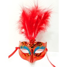 Flamex Renkli Tüylü Venedik Parti Maskesi Karışık Renk 12 Adet 017