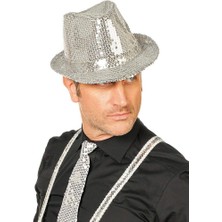 Flamex Disko Star Gümüş Payetli Fötr Şapka Yetişkin Boy 017