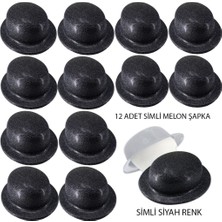 Flamex Siyah Renk Simli Melon Yuvarlak Parti Şapkası 12 Adet 017