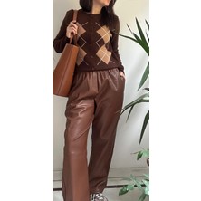 Lasorella Butik Kadın Kahverengi Deri Pantolon