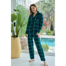 Bursa Pijama Kadın Uzun Kol Önden Düğmeli Ekose Desen Pijama Takımı