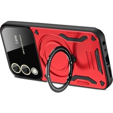 Flamex  Samsung Galaxy S25 Edge Kılıf Joy Lens Standlı Kapak - Kırmızı 017