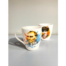 Artistic Quality Dekoratif Mustafa Kemal Atatürk Baskılı 2 Adet Porselen Kupa - Mug - Kahve Fincanı