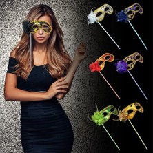 Flamex  Lüks Saplı Maskeli Balo Maskesi Kırmızı Renk 35 cm 017